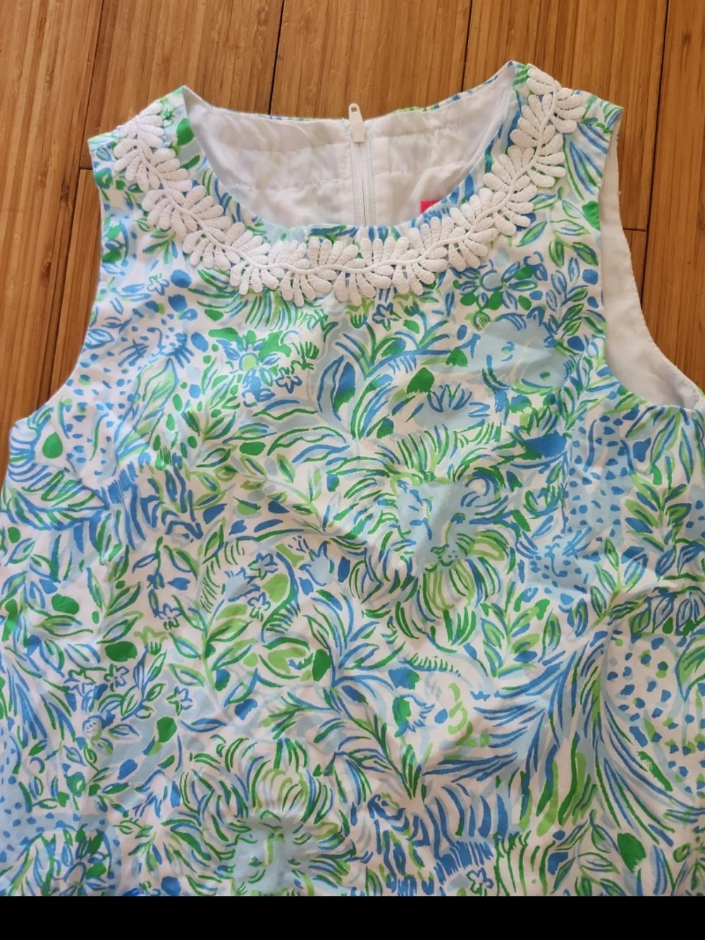 Lilly Pulitzer Girls Little Lilly Classic Shift Dress 8 blue green white safari